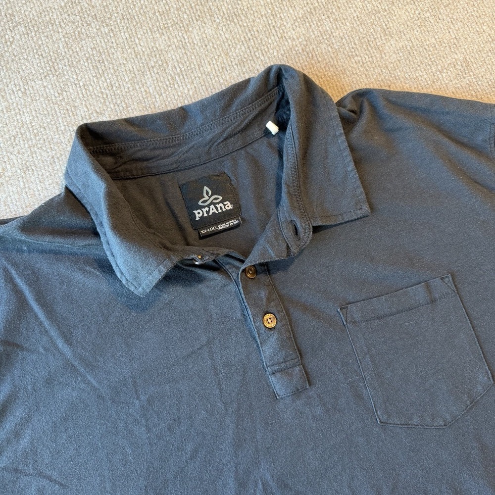 PrAna Short Sleeve Pocket Polo Men's XXL Shirt Dark‎ Gray Shirt